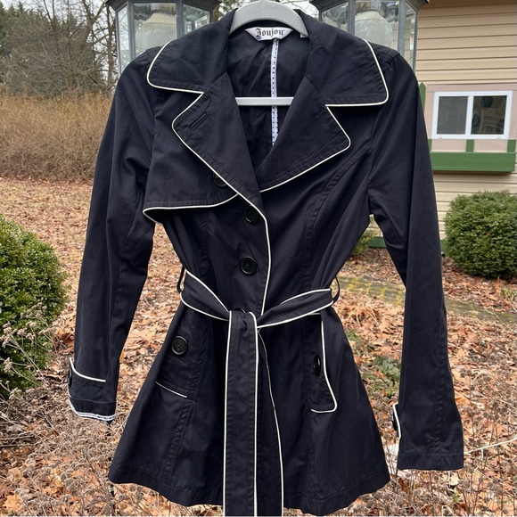 Jou Jou Jackets & Blazers - Vintage Jou Jou light trench coat, black with white trim